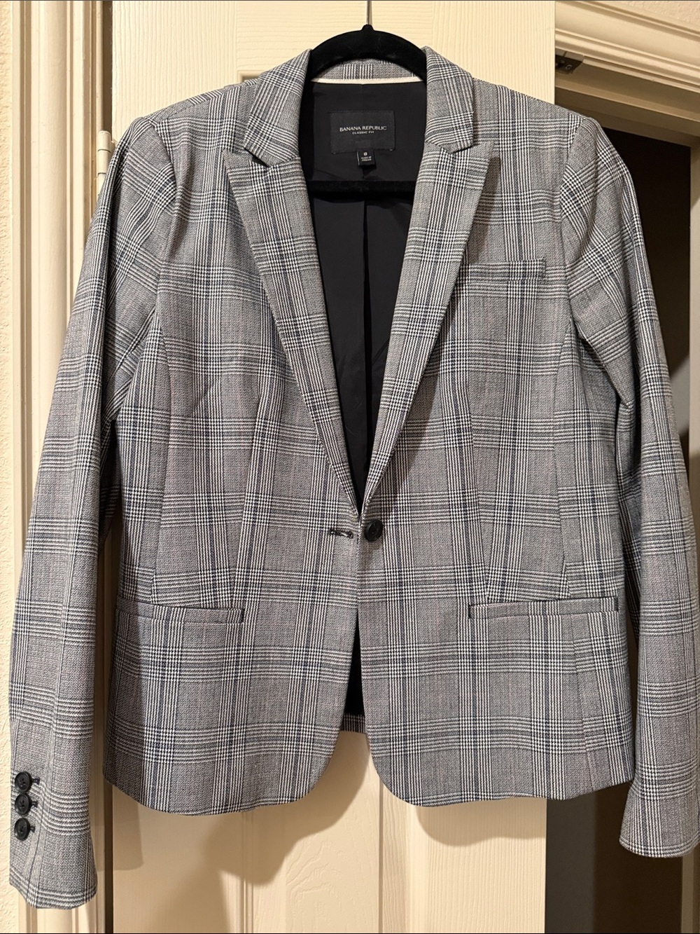Banana Republic Gray Glen Plaid Single-Button Blazer